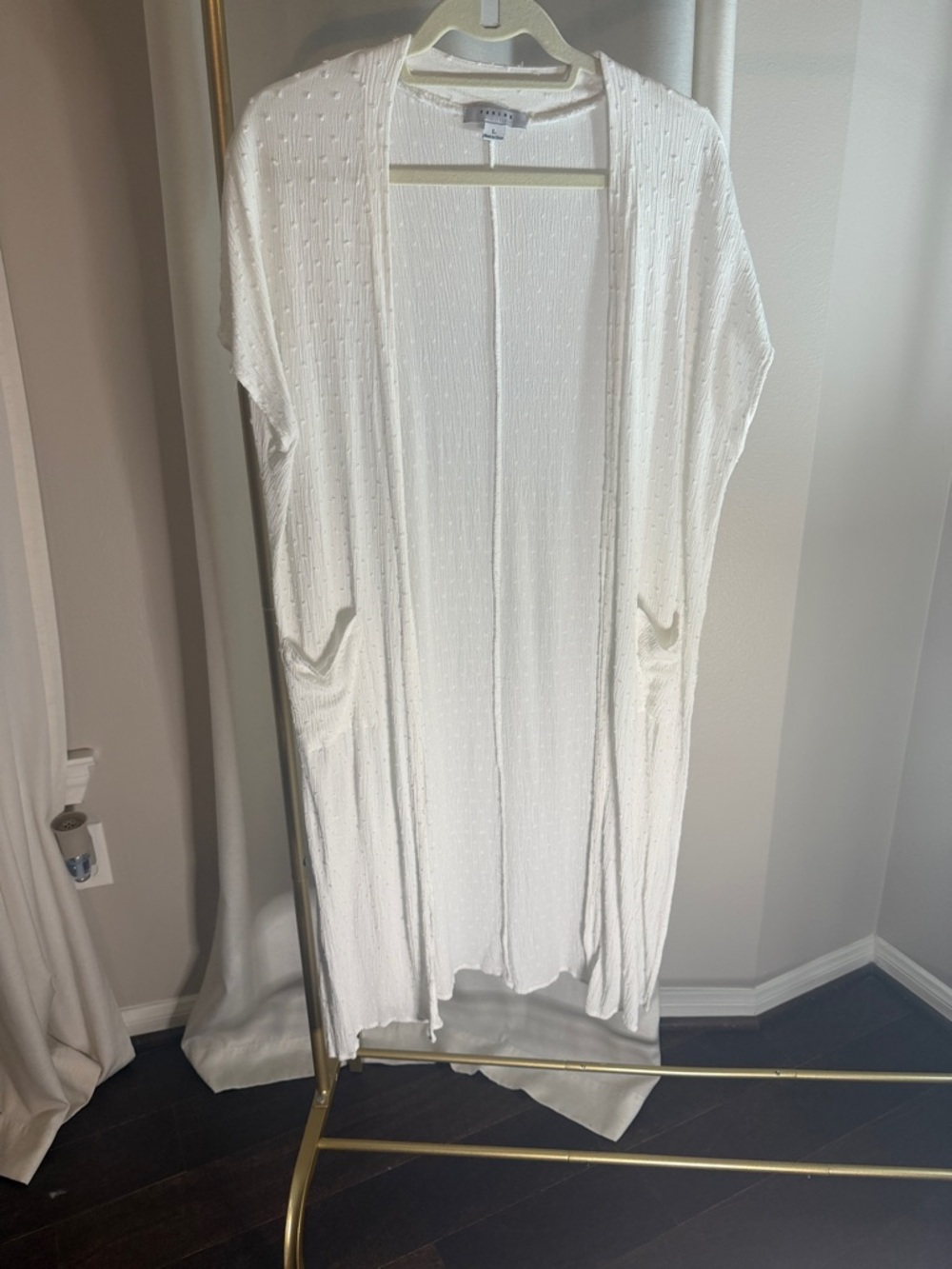 FAVLUX White Textured Knit Short Sleeve Kimono with Pockets